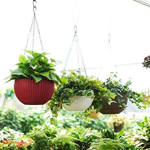 1 PCS Hanging Baskets Rattan Waven Flower Pot Plant Pot With Hanging Chain For Houseplants Garden Balcony Decoration In Multicolor